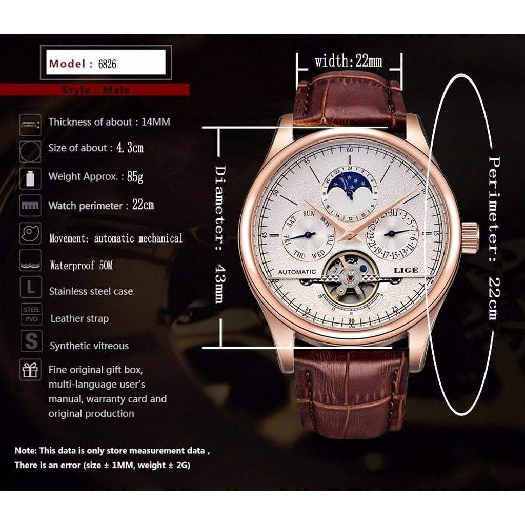 LIGE Automatic Mechanical Brand Watch