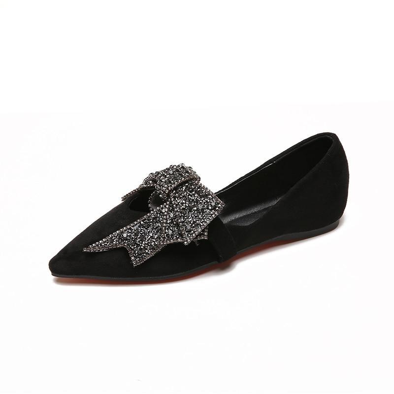 crystal bow-knot moccasins pointed toe flock loafers