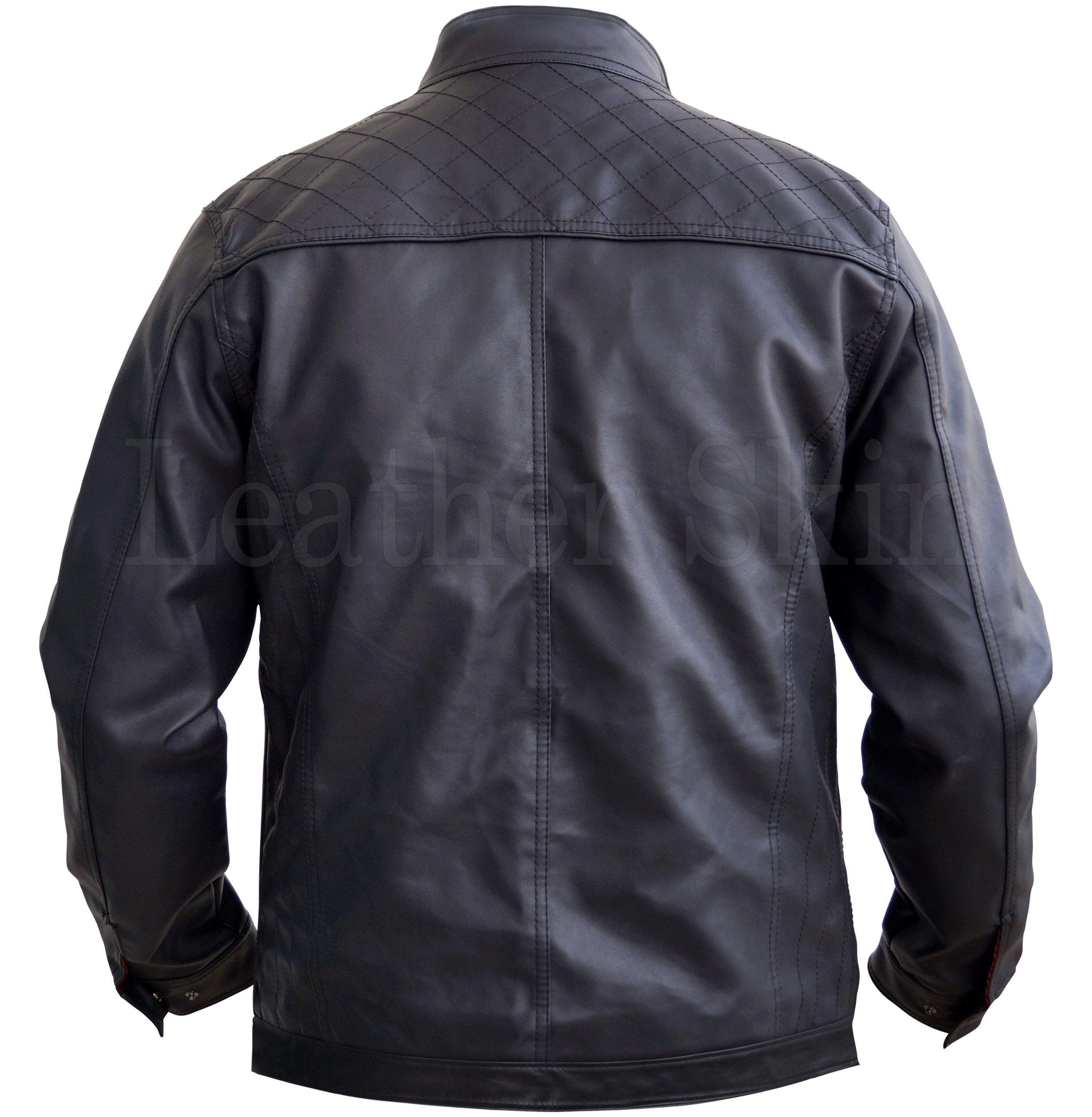 Black Crossed Shoulder Leather Jacket