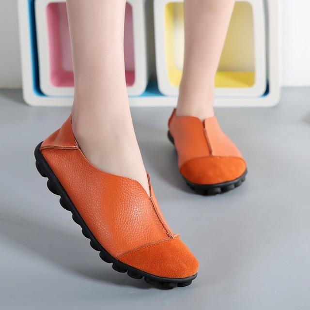 New Genuine Leather Women Shoes Soft Female Flats Non-Slip Woman Loafers