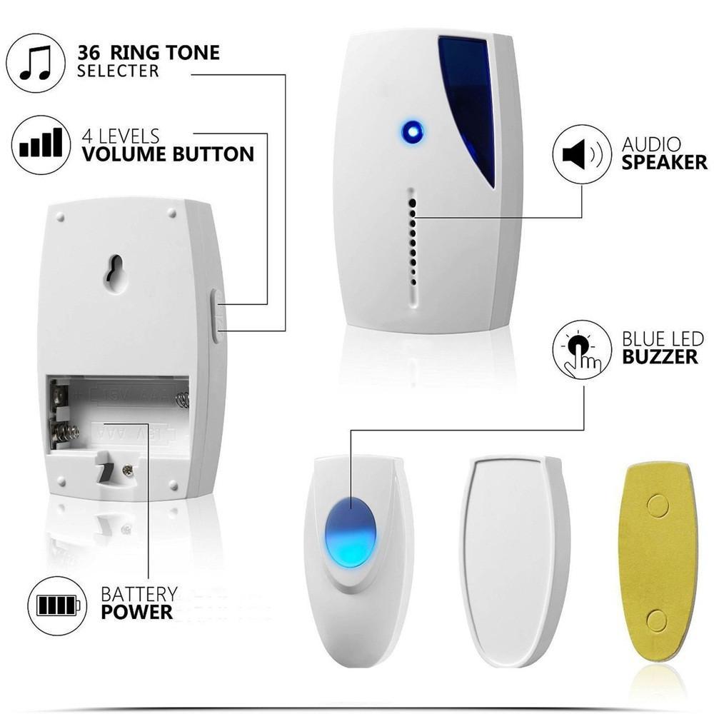IcoolGadget NEW Wireless Door Bell 36 CHIME Home Cordless Portable 100M Range Digital Doorbell Waterproof High Quality