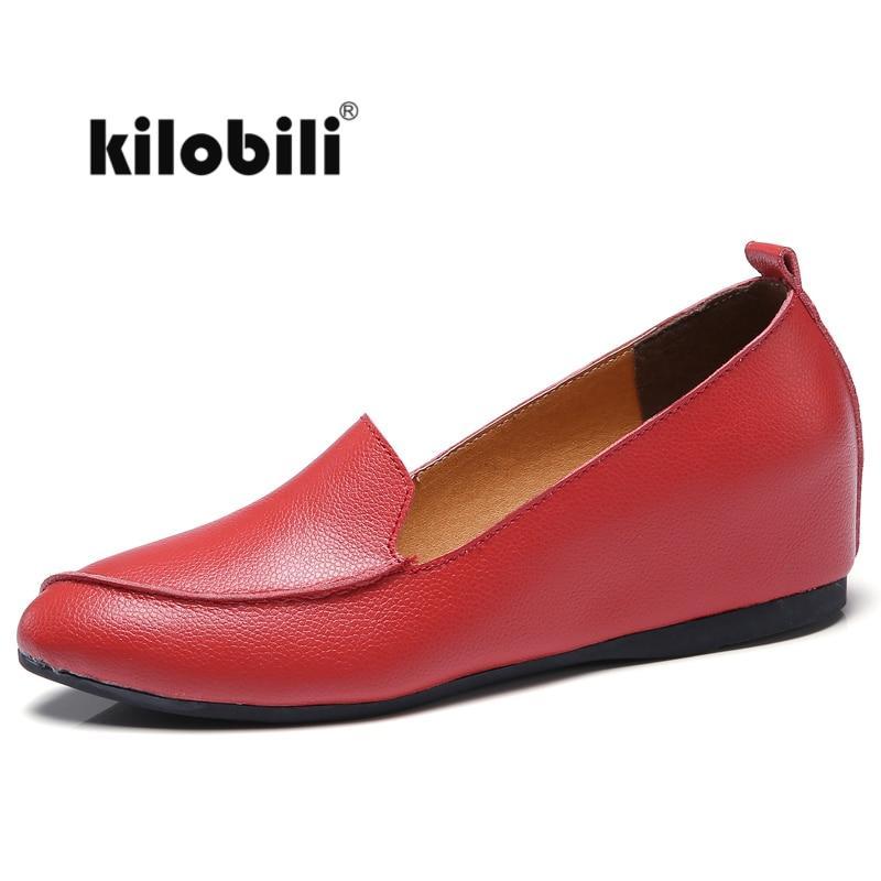 NEW Women Design Slip on Loafers Shoes Flats Genuine Leather Wedge Heels