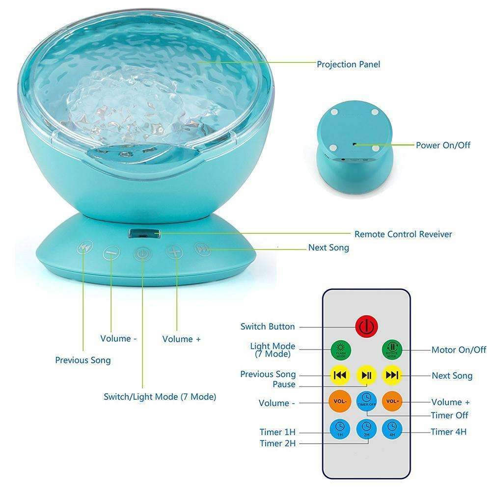 Ocean Wave Projector - Night Light Show Projection Built-in Soft Music Player Remote Control