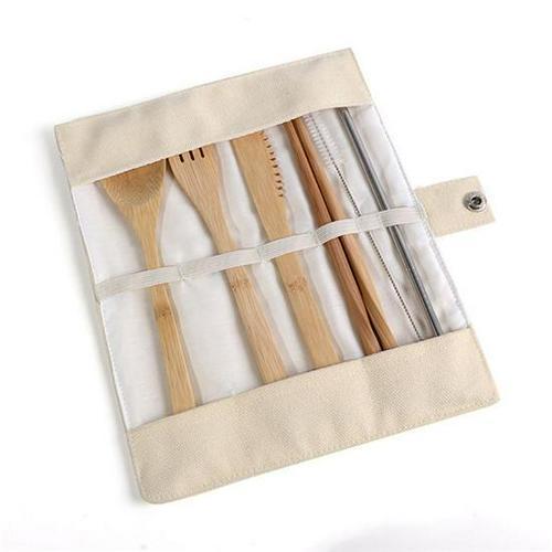 6 Pc Bamboo Travel Cutlery Set