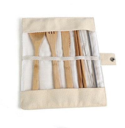 6 Pc Bamboo Travel Cutlery Set