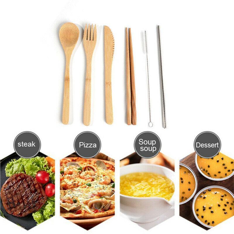 6 Pc Bamboo Travel Cutlery Set