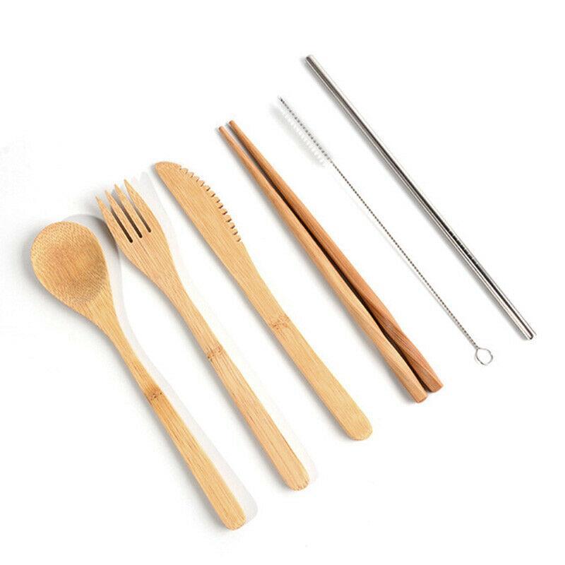 6 Pc Bamboo Travel Cutlery Set