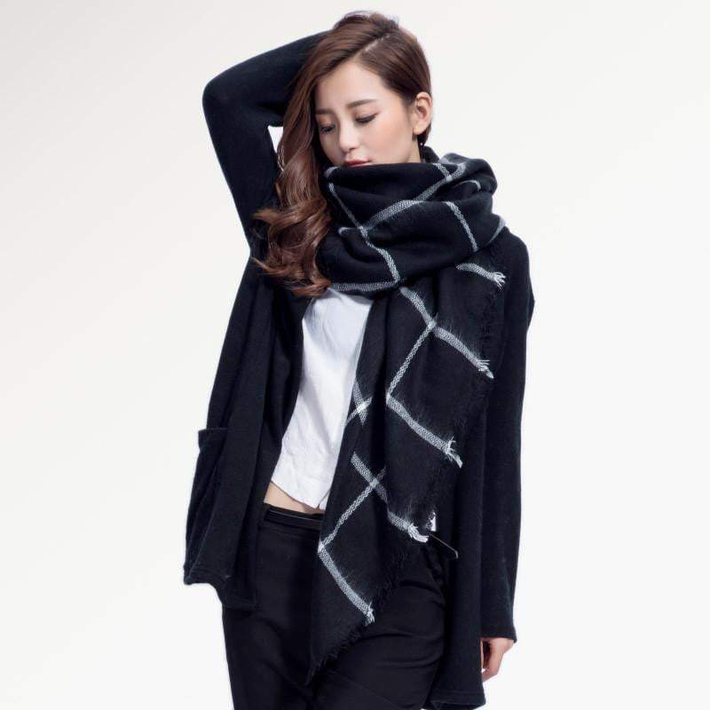 [VIANOSI] Brand Women Winter Plaid Square Knitted Scarf