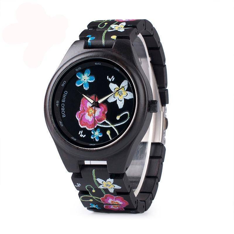 Bamboo Wooden Watch for Women With Embroidered Face