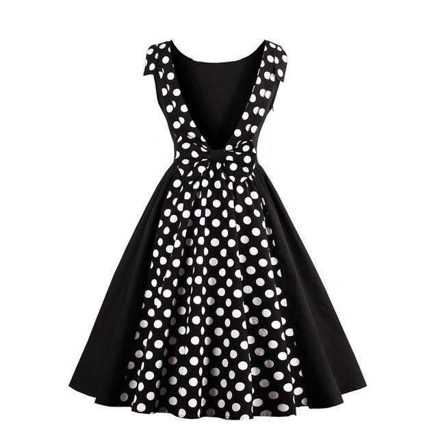 Classic women vintage dress 1950s style polka dots party dress Behind slits bow sleeveless elegant summer female vintage dresses