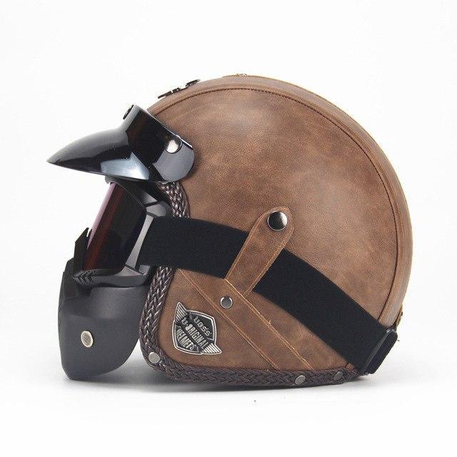 Retro Vintage Motorcycle Helmet Open Face With Goggle Mask