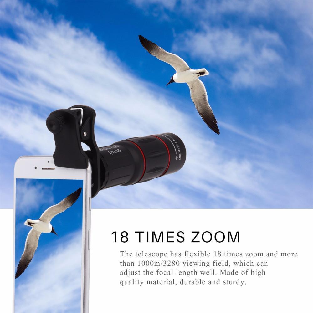 18X Zoom Telescope Mobile Lens with Tripod Clip For iPhone and Samsung Android - 1000m 3280ft