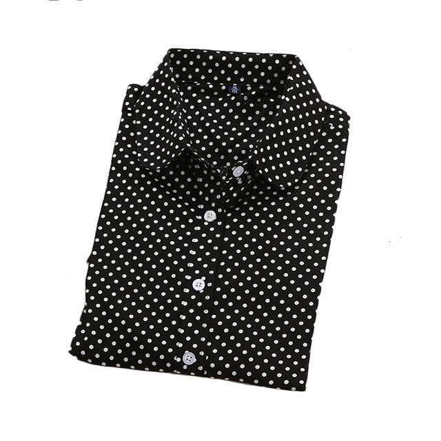 Polka Dot Cotton Women Long Sleeve Blouses Shirt