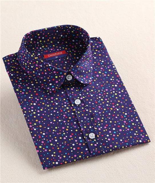 Polka Dot Cotton Women Long Sleeve Blouses Shirt