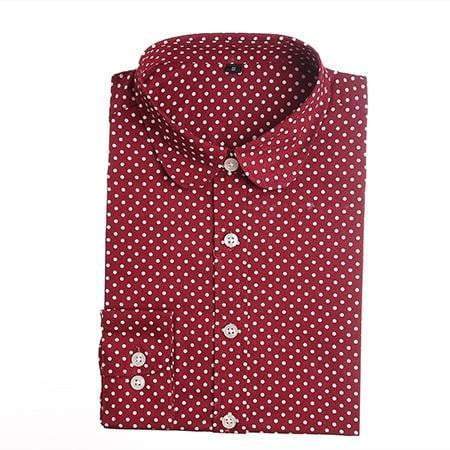Polka Dot Cotton Women Long Sleeve Blouses Shirt