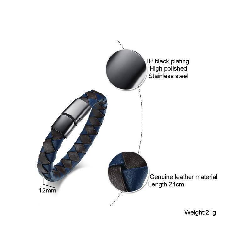Men's Diabetic Medical Alert Bracelet - Genuine Leather for Diabetes Type 1 and Diabetes Type 2