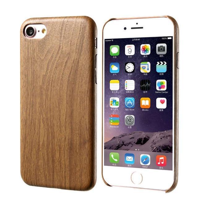 Wooden Skin PU Leather Case For iPhone