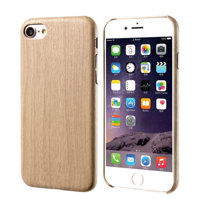 Wooden Skin PU Leather Case For iPhone
