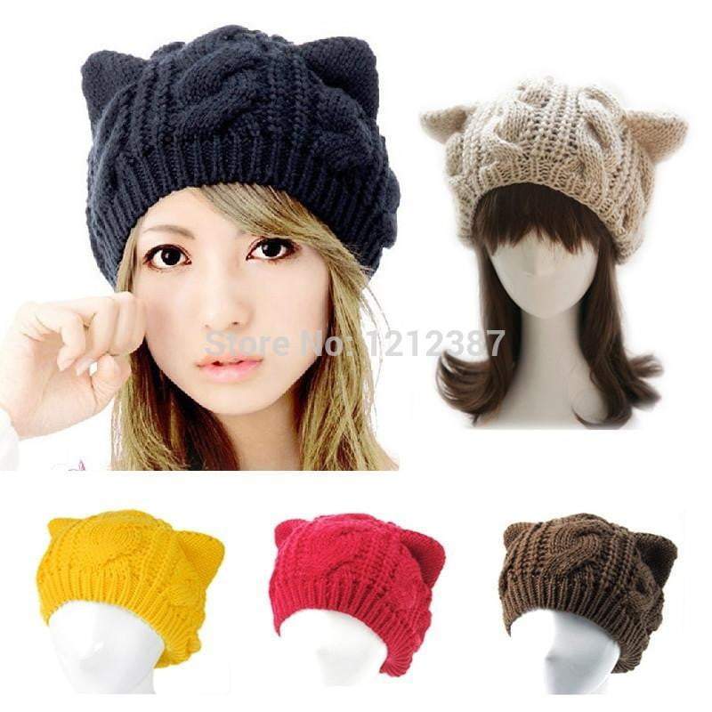 Fashion Lady Girls Winter Warm Knitting Wool Cat Ear Beanie