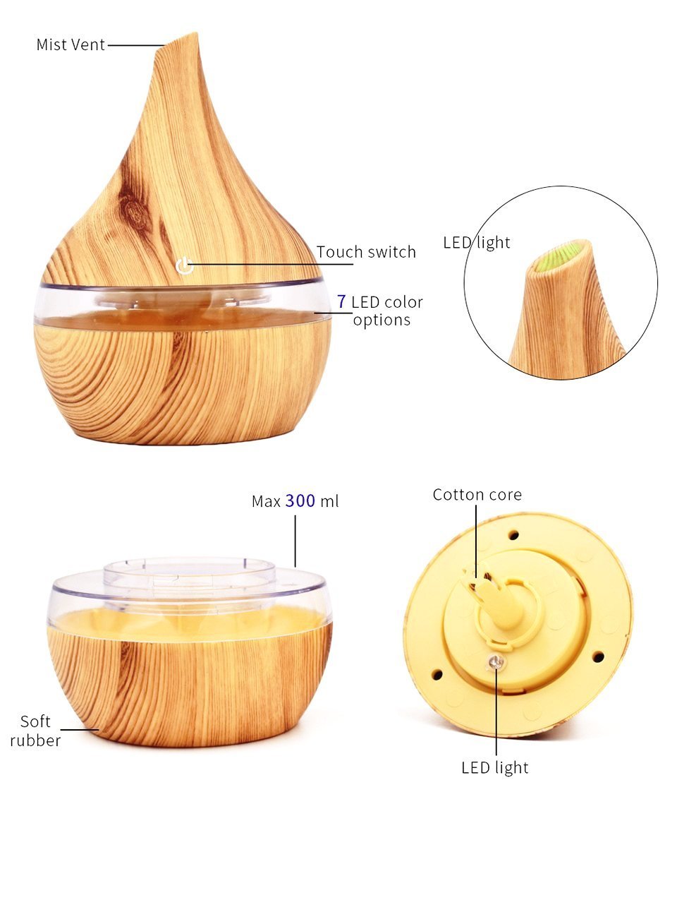 Wood Grain Electric Air Humidifier Ultrasonic Essential Oil Diffuser