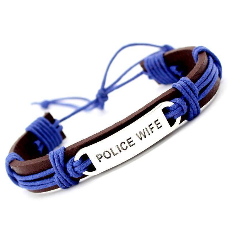 Police Officer Support Bracelet - Leather Wrap