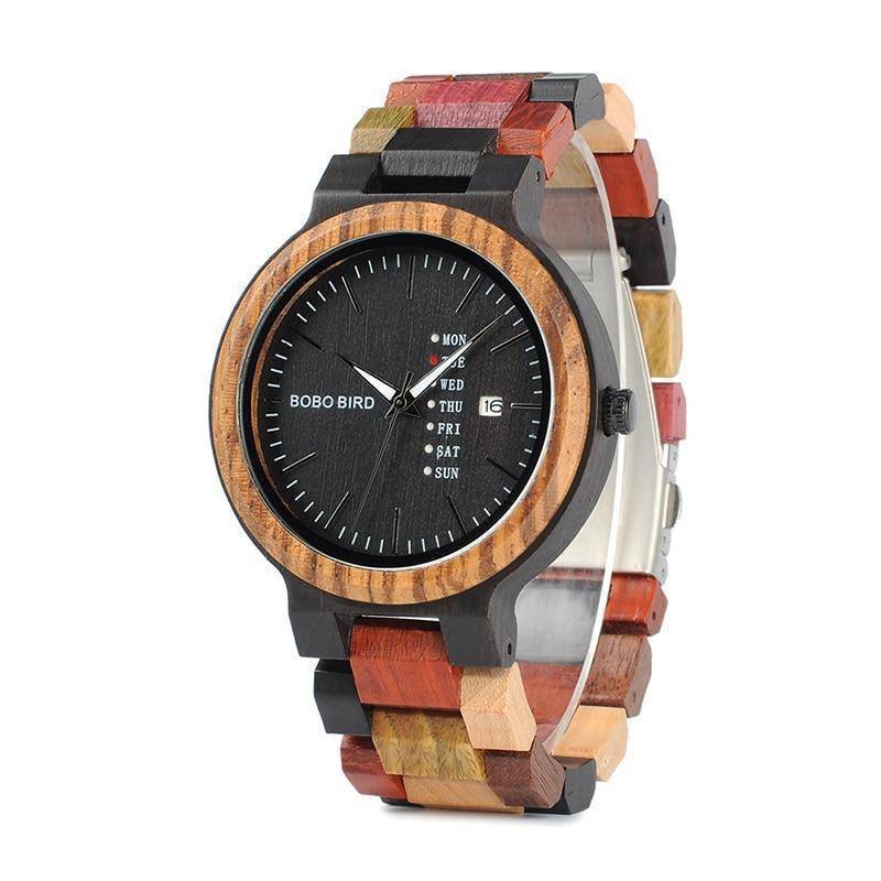 Mens Wooden Watch With Week Date Display in Wood Gift Box