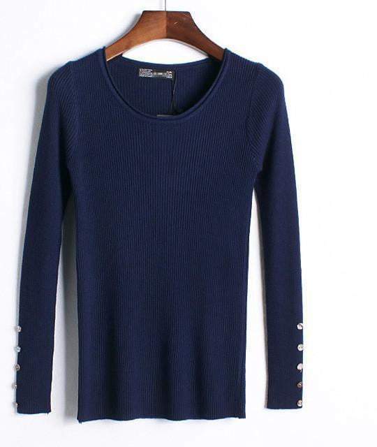 Autumn winter pure color full length sleeve round collar pullovers elastic skinny women sweaters