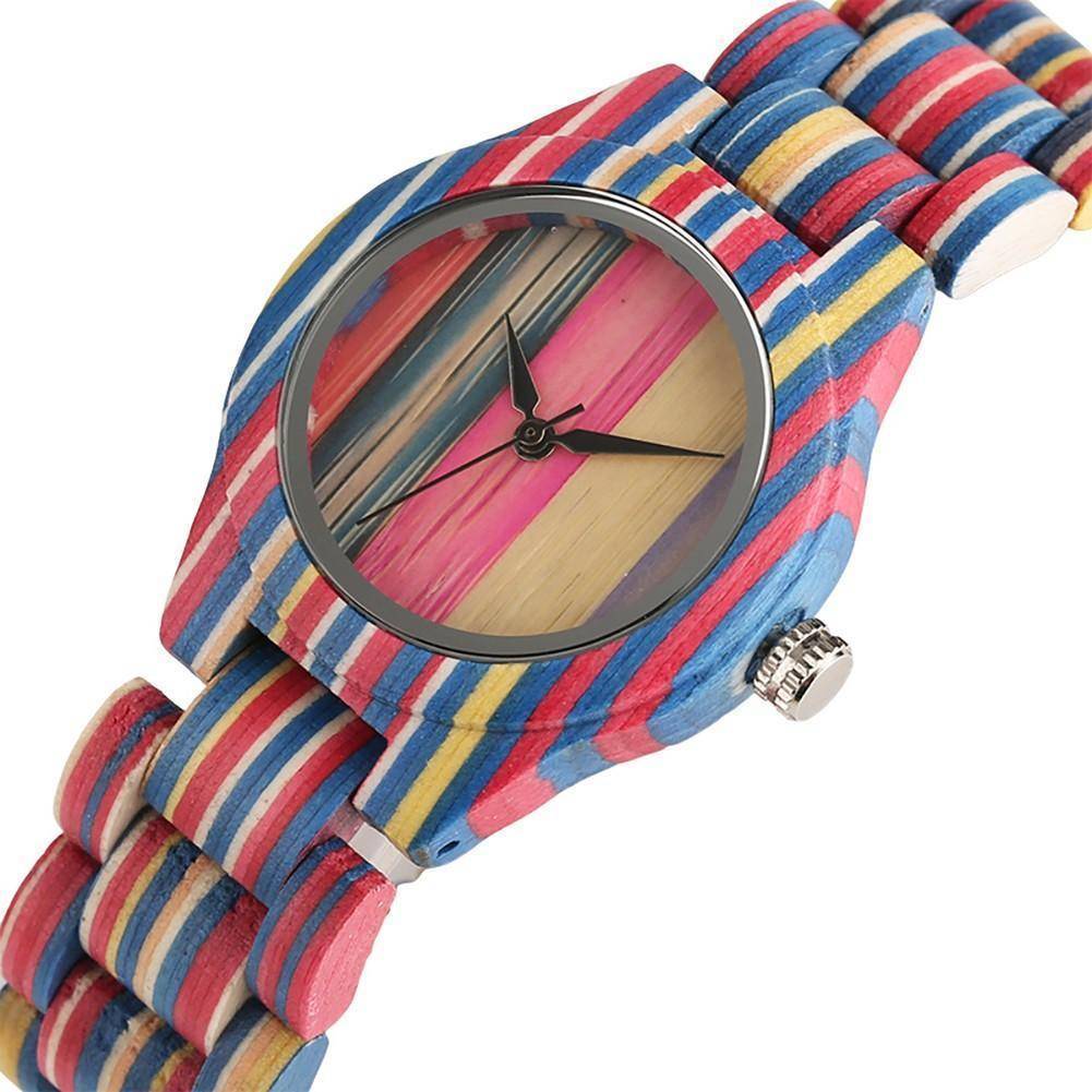 Unisex Bamboo Wood Watch with Colorful Wooden Strap