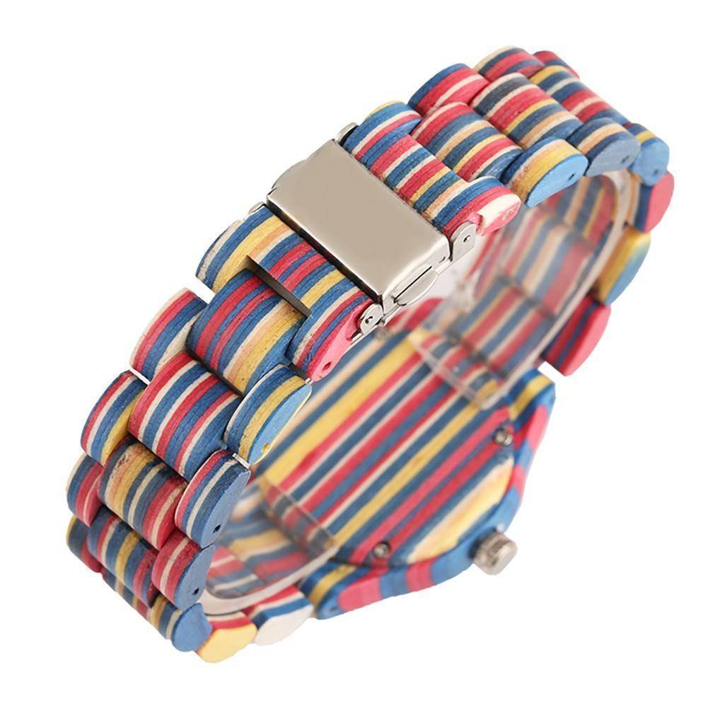 Unisex Bamboo Wood Watch with Colorful Wooden Strap