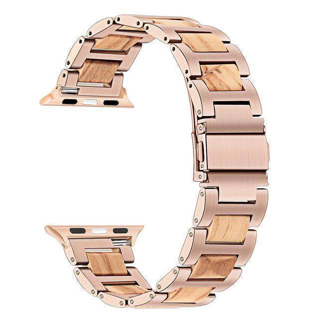 Natural Walnut Wood + Stainless Steel Wooden Watch Band for iWatch Apple Watch 38mm 40mm 42mm 44mm Series 1 2 3 4