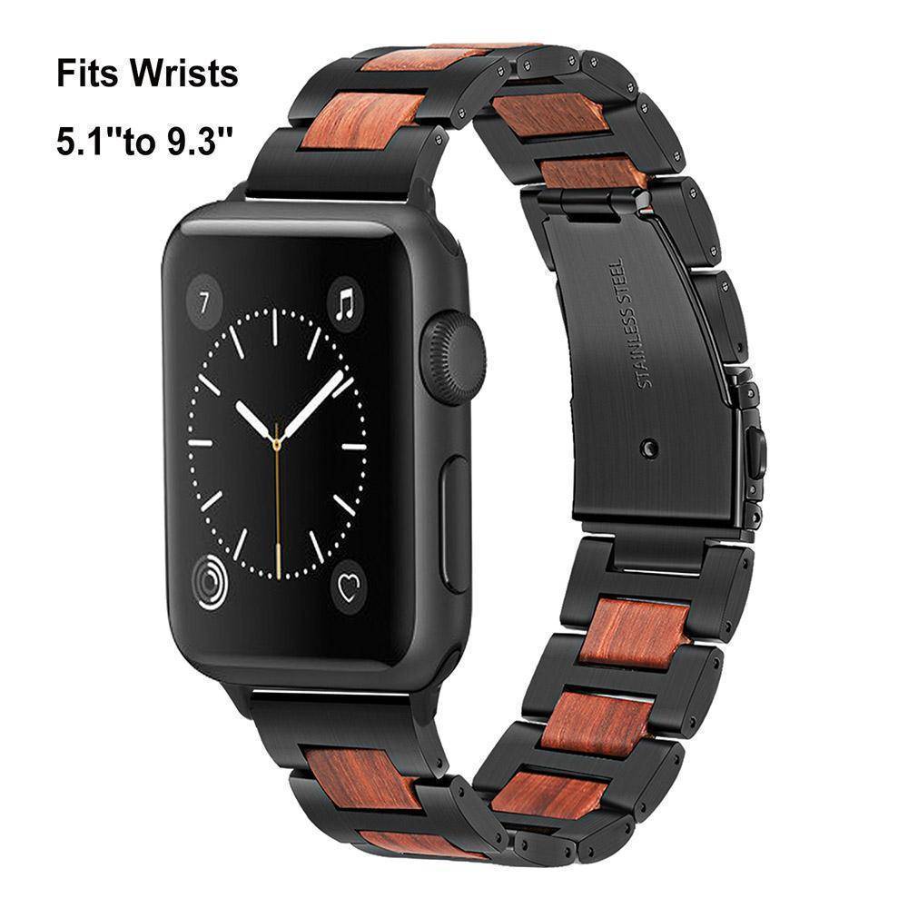 Natural Walnut Wood + Stainless Steel Wooden Watch Band for iWatch Apple Watch 38mm 40mm 42mm 44mm Series 1 2 3 4