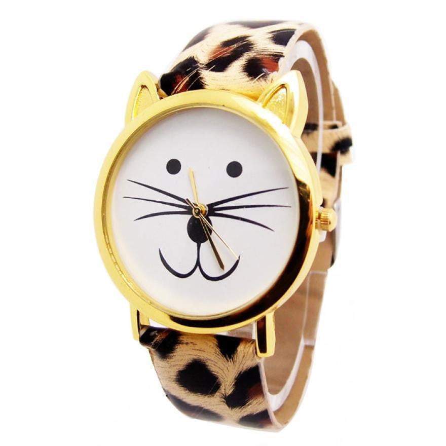 Fashion Women And Mens Lovely Cats Face Faux Leather Quartz Watch