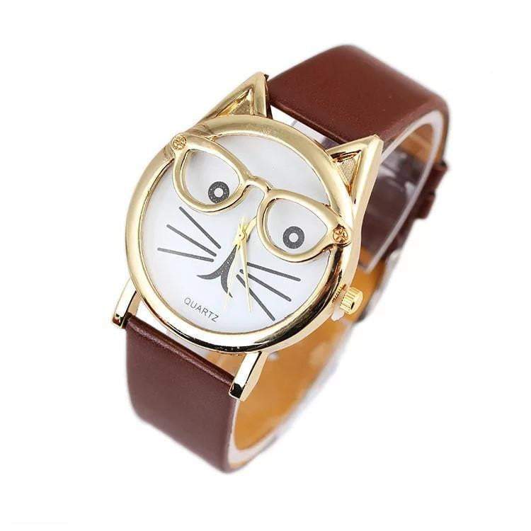 Luxury Brand Women Clock Cute Glasses Cat Women Watches
