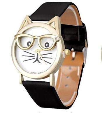 Luxury Brand Women Clock Cute Glasses Cat Watches